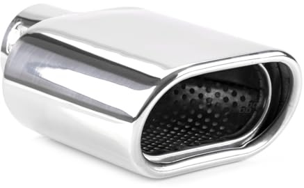 AMiO Auspuffblende - Chrom Silber Oval Schräg Universal, 33-50mm, 02190 | Anschluss, Edelstahl Rostfrei, Sport Endrohr, Montage mit Oder Ohne Schweißen, Auto Styling, Auspuffaufsatz