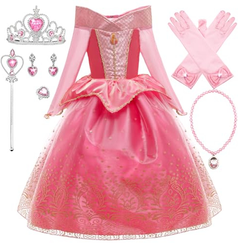New front Costume da Principessa Aurora Abito delle Ragazze Fantasia Comunione Battesimo Vestito Principessa Bambina Festa di Halloween Compleanno Natale Carnevale Cerimonie Rosa 150