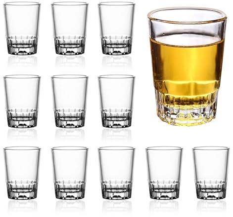 YULLER 12 Stück Schnapsgläser, 70 ml/7cl Shotgläserm, Likörgläser mit Schwerem Boden, Grappagläser Transparente, Shot Gläser für Party Spaß Hochzeiten sind Spülmaschinenfest