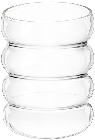HANABASS 3 Stück KaffeegläSer Eiskaffee GläSer Bubble GläSer Aesthetic GläSer Geriffelt Matcha Glas Wave GläSer WassergläSer CocktailgläSer FüR Cocktail,Wasser, Soda