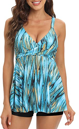 Adigaber Costume da Bagno a Due Pezzi Push up Donna Tankini Set Removable Reggiseno Imbottitoda Bagno per Donna Beachwear Stampa Floreale Swimwear