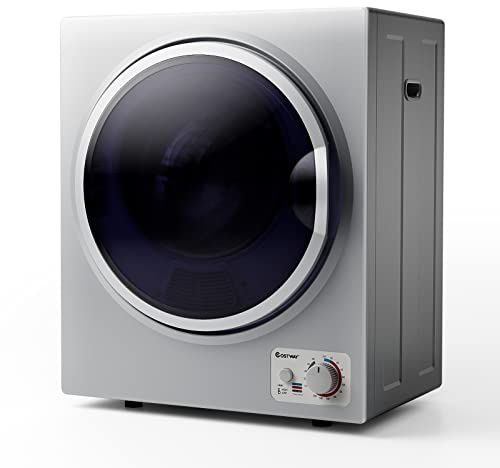 COSTWAY Compact Laundry Dryer, 110V Electric Portable Clothes Dryer with Stainless Steel Tub, Control Panel Downside Easy Control for 4 Automatic Drying Mode (Stainless Steel-Silver)
