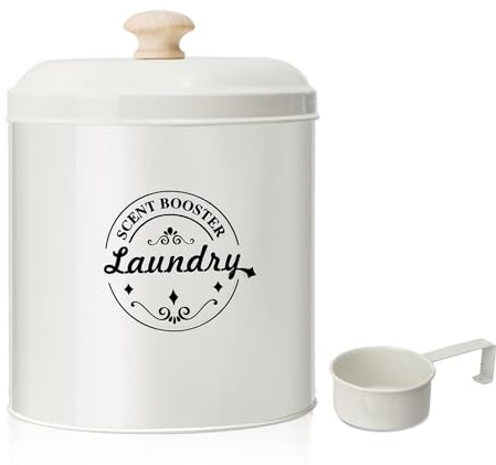 Laundry Scent Booster Beads Dispenser - Metal Farmhouse Laundry Room Decor - Organizing Container for Detergent, Powder (Cream)