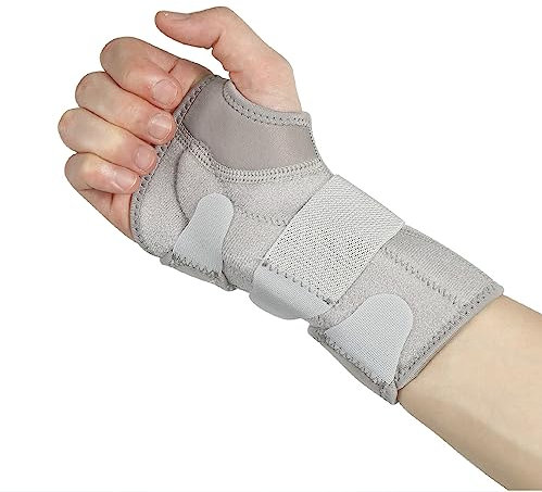 NuCamper Attelle De Poignet Avec 2 Amovible Renforts MÉTalliques Conception Ergonomique Protege Poignet Pour Hommes Et Femmes Pour Soulager La Douleur En Cas D'arthrite (Gris, Main droite S)