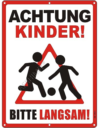 XXL Achtung Kinder Schild Reflektierendes Aluminium 30 x 40 cm, Spielende Kinder Warnschild Bitte Langsam Fahren Schild UV-Beständig, Wasserfest, Rostfrei, mit Bohrlöcher, Weiß