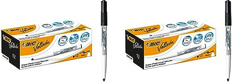 BIC Velleda, Marcatori Cancellabili, Colore Nero, Pennarelli per Lavagna, Punta Media 1.4mm, 1741, Confezione da 24, Fornitura Cancelleria Scuola e Ufficio