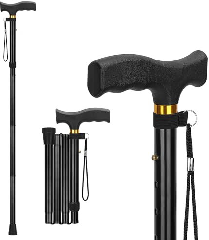 supregear Faltbarer Gehstock - Gehstock Klappbar, Höhenverstellbarer Spazierstock, Flexibler Leichter Reisestock, Zusammenklappbare Gehhilfe zur Balance, für Männer und Frauen, Schwarz