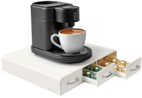 Navaris Tiroir à Capsule de Café - Rangement Support pour Dosette Machine à Café Compatible avec Nespresso CBTL K-Cups avec 3 Tiroirs - Rangement Dosettes 48 Capsules - Beige