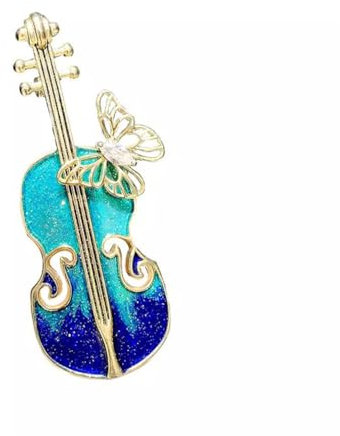 Adorable broche papillon en forme de violon bleu pour femmes et filles, en émail fait à la main, accessoire exquis pour vêtements, cadeau d'anniversaire, cadeau de Noël, fête, fête des mères, Métal