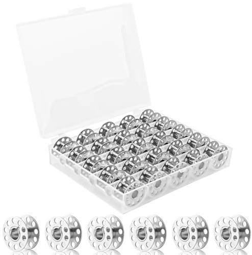 LOBVABA 25 Stück Metall Spulen,Nähmaschinen Spulen mit Spulenbox,Spulen Nähmaschine Metallspulen Reel,Spulen Nähmaschine Unterfadenspulen,Nähmaschinen Zubehör,Nähzubehör für Gängige/Spule Nähmaschine