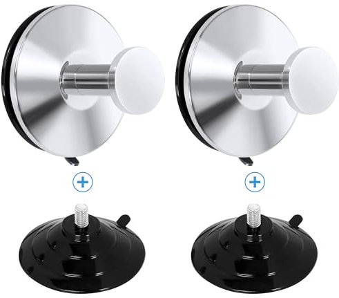 SAYAYO Suction Cup Hooks 2PCS Chrome Self Adhesive Hooks Vacuum Shower Sticky Towel Hook No Drill for Bathroom SUS304 Stainless Steel, Stick on Glass, Mirror, Tile