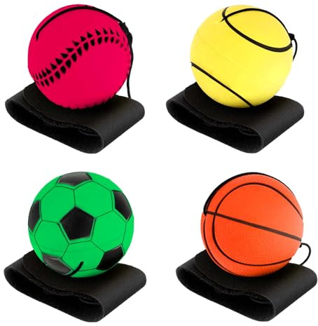 4 bolas de retorno de muñeca con cuerda – pelota de saltar para niños y adultos – pelota de rebote de goma para juegos y ejercicios de muñeca