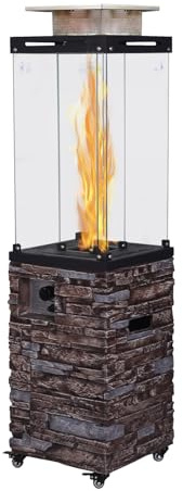 Outdoor Patio Propane Fire Heater with Weather Cover Glass 41000 BTU Fireplace Patented & CSA Certificated, Stackstone Brown