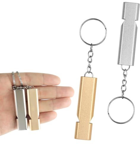 2 Stück Trillerpfeife, Whistle Signalpfeife Trillerpfeife Laut Notfall, Trillerpfeifen Metall Notfallpfeife mit Schlüsselanhänger, Schiedsrichter Outdoor Notfall Survival Pfeife (Golden, Silber)