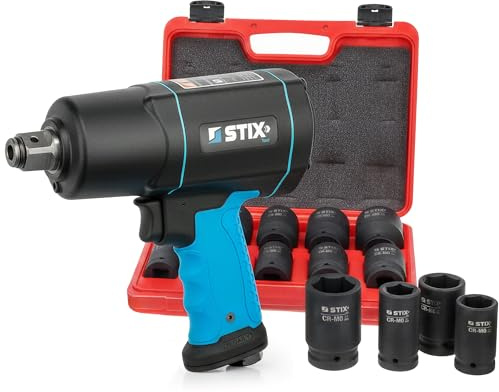 Stix slagskruvmejsel tryckluft 3/4 tum 2200 Nm med 10 st. Hylsnyckeluttag CR-MO, professionellt verktyg för lastbilsreparationer och industriella tillämpningar