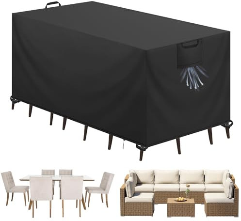 Aujink Housse Salon de Jardin Bâche Table de Jardin Tissu Oxford 420D Couverture de Protection Meubles Exterieur Imperméable, Coupe-Vent, Anti-UV Housse de Meubles en rotin, Noir, 125x63x74 cm