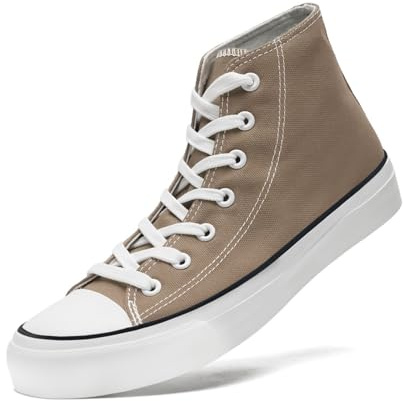 sharllen Zapatillas de Deporte de Lienzo Altas Mujeres Zapatos de Lienzo de Encaje para Hombres Mujeres Bombas Plimsolls Zapatos de Tenis Casuales(Brown 275)