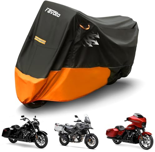 Favoto Motorcycle Cover for Harley Davidson - Waterproof Outdoor Storage 420D Oxford Cover for Touring Models Road King, Road Glide, Street Glide, Electra Glide, Heritage Classic, Low Rider