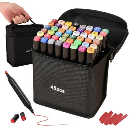Marcadores de pintura, juego de 48 marcadores de graffiti, bolígrafos de acuarela con pigmento hidrófilo de doble punta, pintura de secado rápido para dibujar, dibujar, garabatear, colorear y arte pa