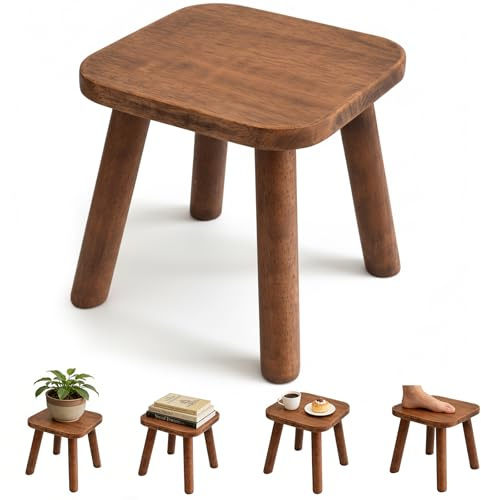 Tel Charme * Small Wooden Stool 24cm – Rustic Wooden Footstool for Plant Stand, Bathroom Stool, Kids Step Stool, Low Wooden Stool for Bedside, Garden, Kitchen & Living Room