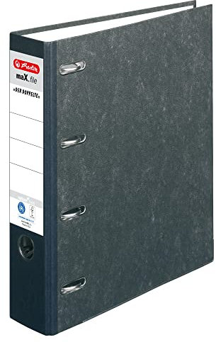 Herlitz Doppelordner maX.file nature A4 sw 7cm 2xA5 quer Ablage sk Rückenschild, schwarz, 5190806