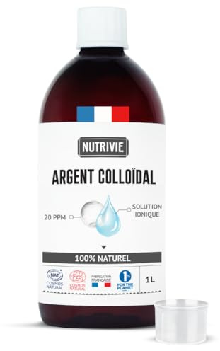 Argent Colloïdal 1L - 20 PPM & 100% Naturel - Très Haute Qualité & Ultra Pur - Elaboré par électrolyse - Purifie et Apaise la peau - Anti-microbien & Anti-bactérien - Fabriqué en France - Nutrivie