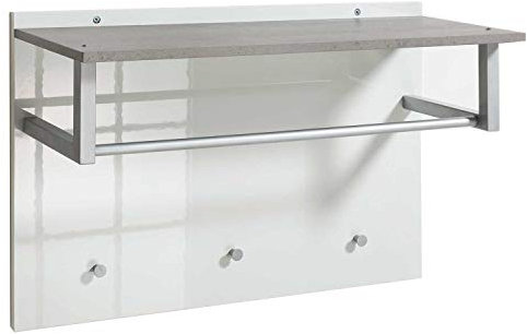 Garderobenpaneel Wandgarderobe Flurgarderobe | Weiß Hochglanz | Betonoptik | Kleiderhaken