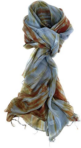 Millie & Boo Blau und Braun Damen Seidenschals, 100% Seide, leichte Seide, handbemalter Schal, elegantes Geschenk für Frauen, vielseitig einsetzbar 170cm x 75 cm