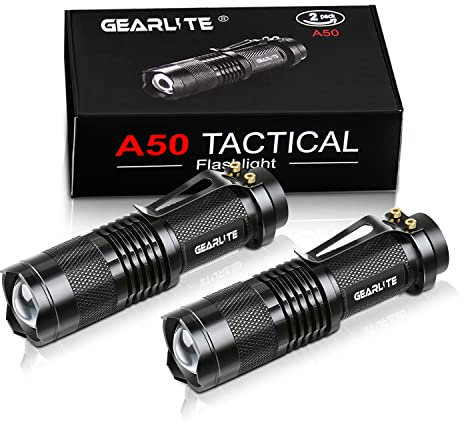 GEARLITE Linternas LED Alta Potencia, 2 Piezas Aluminio Mini Linterna con Clip y 3 Modos, IP44 Impermeable, Zoomable para Niños Camping Senderismo Regalo