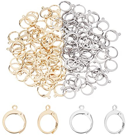 UNICRAFTALE ca. 120 Stück Ohrringe mit Hebelverschluss aus Edelstahl, 14,5 mm lang, 2 Farben, hypoallergene Ohrringe mit einer Schnalle von 1 – 1,2 mm für die Herstellung von Ohrringen