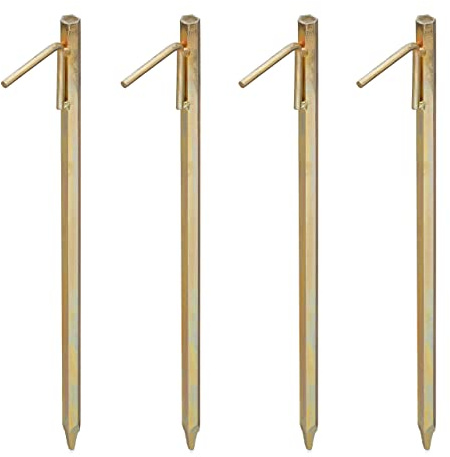 Relaxdays Set da 4 Picchetti XXL, per Terreni Duri, Accessorio per Tende da Campeggio, L: 50 cm, Acciaio Zincato, Dorato