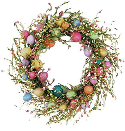 Hilai Osterdekorationen, Osterkranz, farbiges Ei und gemischte Zweige Frühlingskranz Osterkranz mit Blumen und Beerenpips Frühling Girlande Künstliche Ostereikranz 45 cm