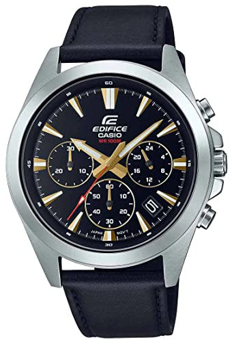 Casio Gents 49.50mm Quartz Watch with Black Analogue dial and Black Leather Strap Strap EFV-630L-1AVUEF