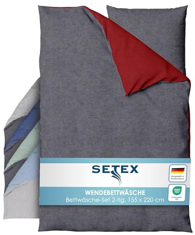 SETEX Wendebettwäsche 155x220 cm - 2-teiliges Bettwäsche-Set in ansprechendem Dunkelrot-Dunkelgrau-Design, Inklusive Bettdeckenbezug und Kissenbezug (80x80 cm), Aus 90% Baumwolle/10% Polyester