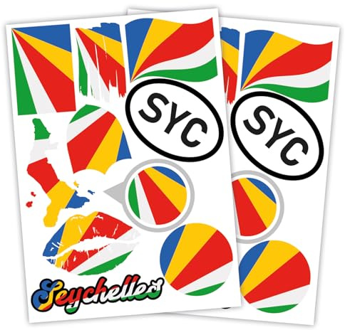 Finest Folia set om 2 DIN A4 landsdekaler fana klistermärken landsflagga för bil motorcykel klistermärken landsflagga självhäftande väderbeständig R217 (51 seycheller)