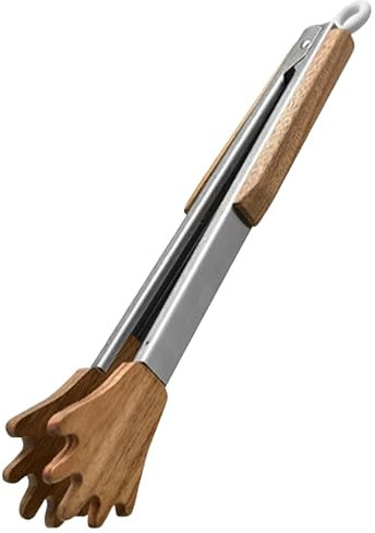 Lange Pinzette 20 Cm antihaftbeschichtet, für hohe Temperaturen, Steak-Klemme Edelstahl Holzzange Küche Klein (Brown, One Size)