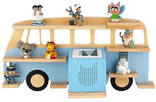 Little Goldie Tonie Shelf - for up to 32 Tonie Figures (Magnetic) - Bus Motif for Boys and Girls - Freestanding or Hanging - for Toniebox 1 and 2 (Blue)