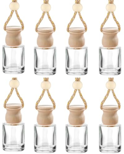 WUNZILO 8 pcs Auto Déodorant Bouteille Vide Rechargeable Suspendu Aromathérapie Diffuseur parfum Huile Transparent Pendentif Parfum Auto Ornements 8 ml