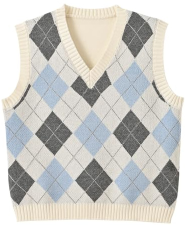 Hyipels Women's Sweater Vest,Y2K Sleeveless Pattern Preppy Style Knitted Crop Tank Top for Girl