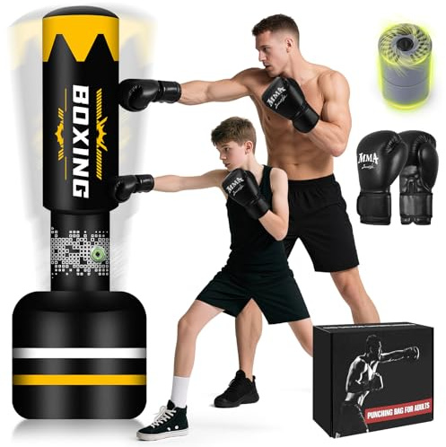 Saco de Boxeo Adulto 2 en 1 para 180 cm, autoinflable con Guantes de Boxeo y Bomba de Aire integrada para Entrenamiento, Artes Marciales Mixtas, Muay Thai, Fitness, Principiantes