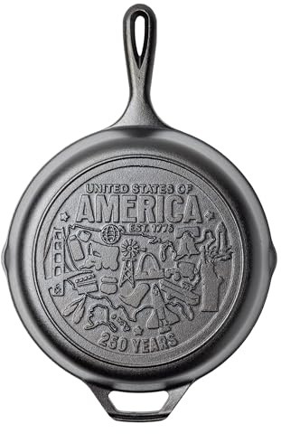 Lodge 10.25 Inch Cast Iron Skillet – Pre-Seasoned Frying Pan with Teardrop Handle – Oven, Stovetop, Grill & Campfire Use – Made in USA – Non-Toxic, Even-Heating Cookware – 250th Anniversary Logo