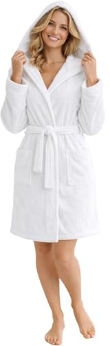 Morgenstern Peignoir Femme Court en Éponge Légère 100% Coton avec Capuche Ela Certifié Oeko-Tex Standard Taille M Blanc