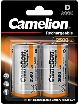 Camelion 17025220 - Pilas recargables (blíster de 2 acumuladores R20, tipo D, 2500 mAh)