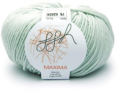 ggh Maxima - 100% Merinowolle extrafein und Superwash - Lauflänge 110m auf 50g - Nadelstärke 4-5 - Wolle zum Stricken oder Häkeln - Farbe 075 - Helles Mintgrün