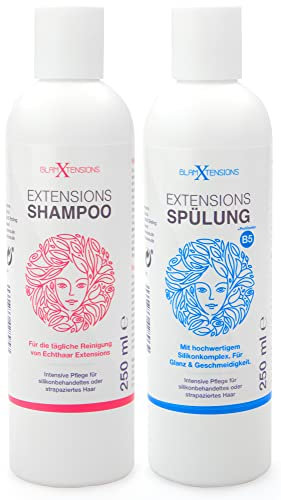 Extensions Shampoo und Spülung Set für Echthaar, Extensions Pflege Haarverlängerungen Perücken und Haarteile, 250ml