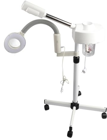 2 in 1 Vapore facciale 5 x lampada di ingrandimento estetica a piedi, macchina a vapore per sauna del viso con 5 x lente di ingrandimento LED per la cura del viso, salone di bellezza
