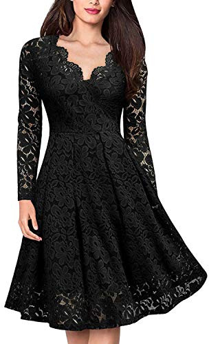 StarTreene Robe de soirée vintage en dentelle plissée pour femme, Noir , 42-44