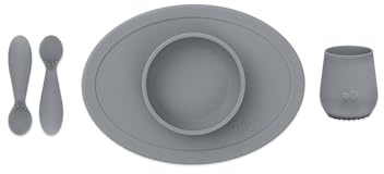 ezpz Tiny Set de Primeros Alimentos - Gris oscuro - 4+ meses (Tiny Bowl, Cup, Spoons)