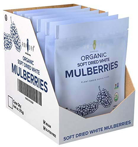 Amphora Soft Dried All Natural Organic Mulberry Healthy Snack Fruits Vegan Kosher Gluten Free 4 Oz Each (Pack of 6)