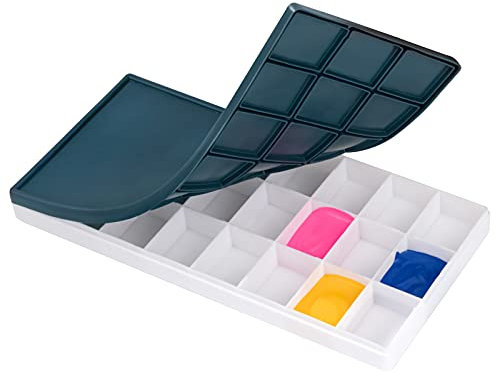 Mischpalette Kunststoff mit Weiche Deckel Farbwanne Palette für Aquarelle Gouache Acryl Ölfarben 24 Fächern
